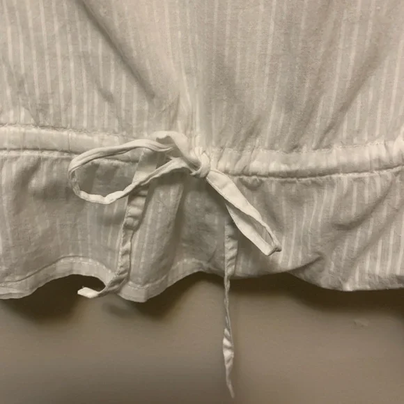 White Pintuck Button-Front Blouse with Drawstring Waist - Picture 4 of 7
